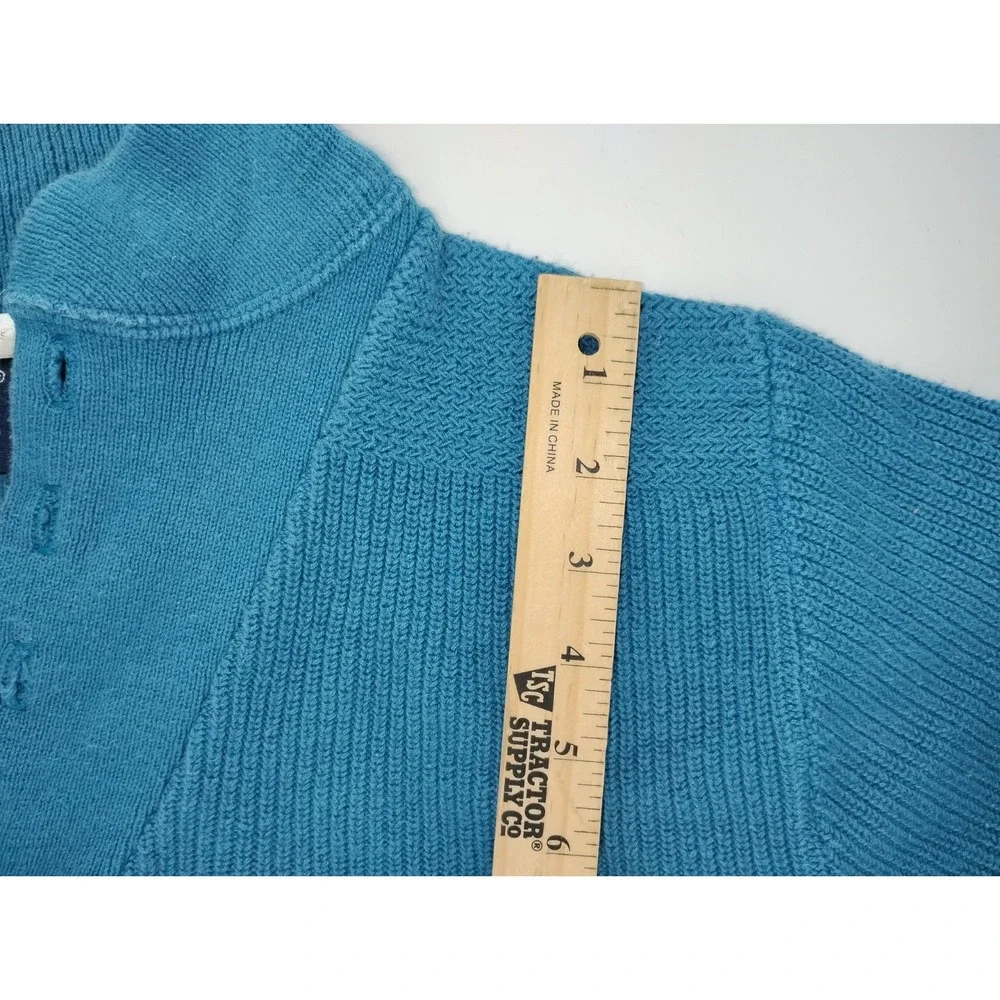 Woolrich Sweater Teal Blue Cotton Blend 90s Shawl Collar Pullover Made In USA